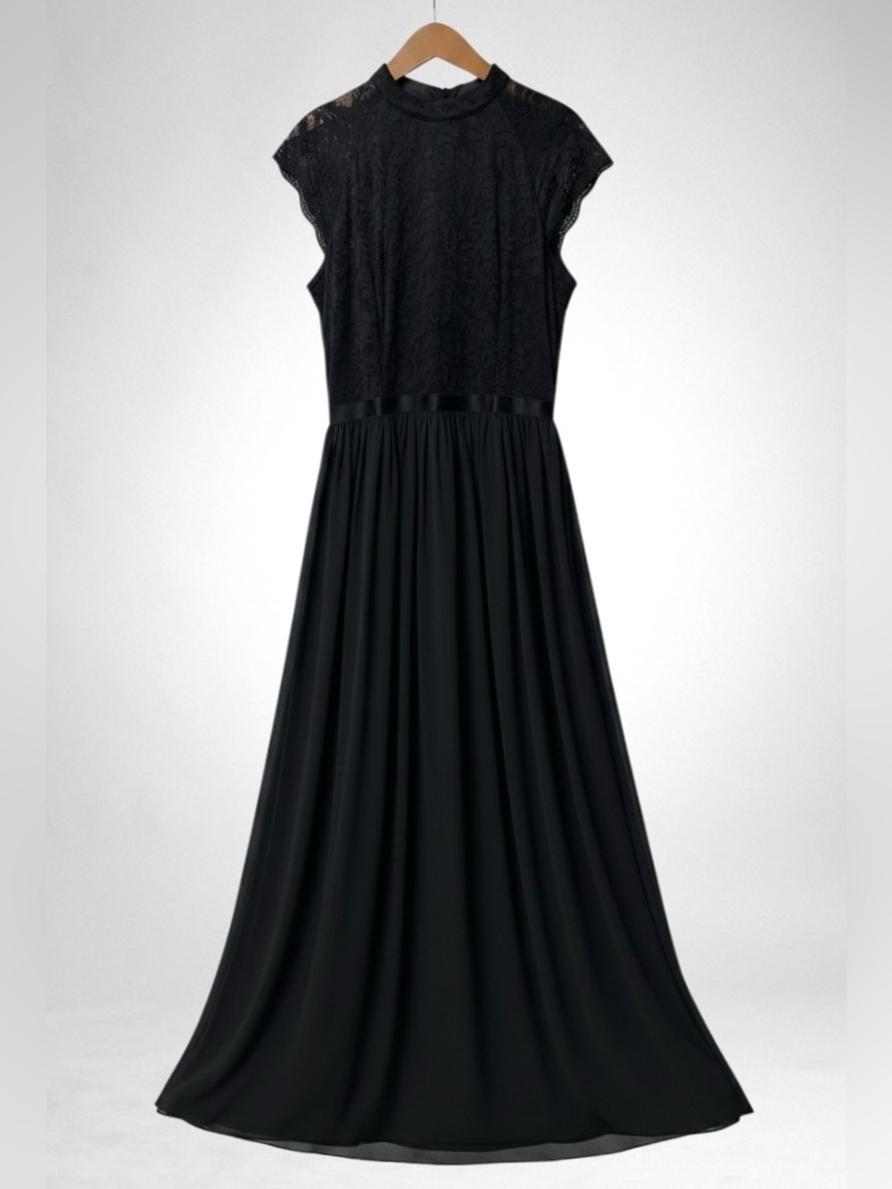 Miusol Elegant Black Lace Bodice Maxi Dress with Satin Waist Size XL